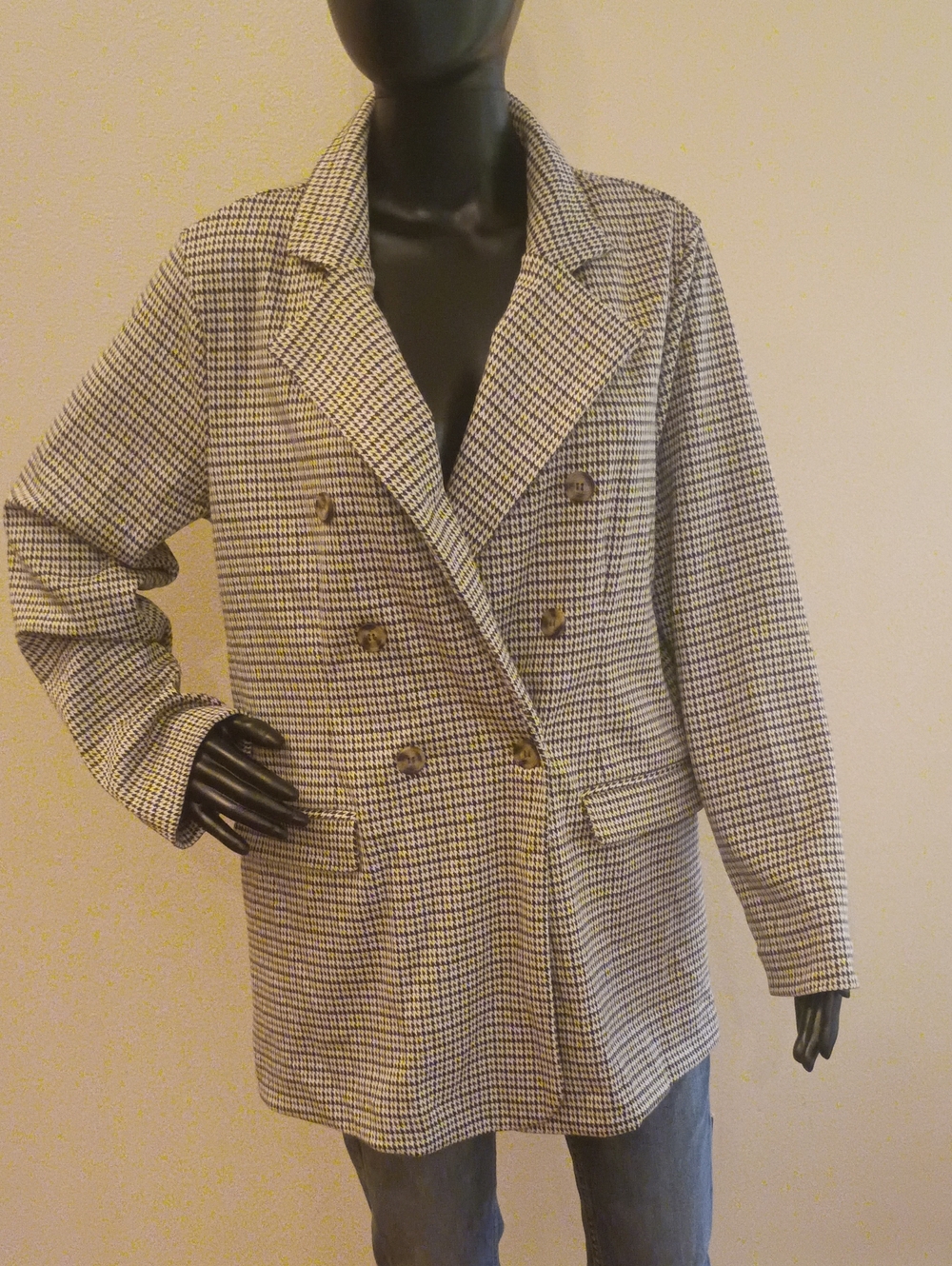 Maurices Black & White Houndstooth Double-Breasted Blazer